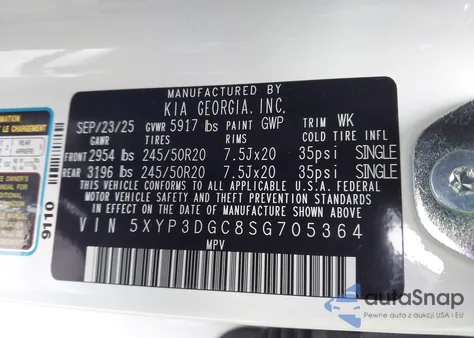 2025 Kia Telluride Ex X-Line из США, поврежденный, VIN 5XYP3DGC8SG705364